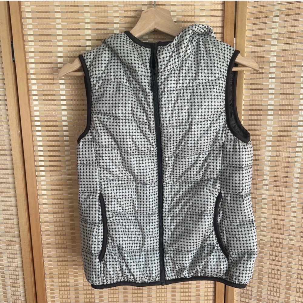 Brown and White Checkered Puffer Vest